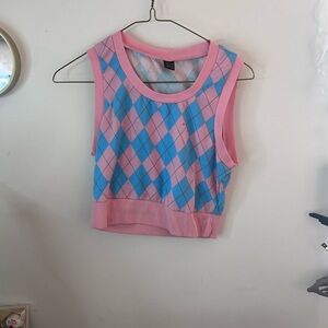 SHEIN Pink and Blue Argyle Crop Top